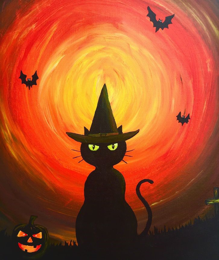 Halloweeni kass 3D nahkhiirtega 